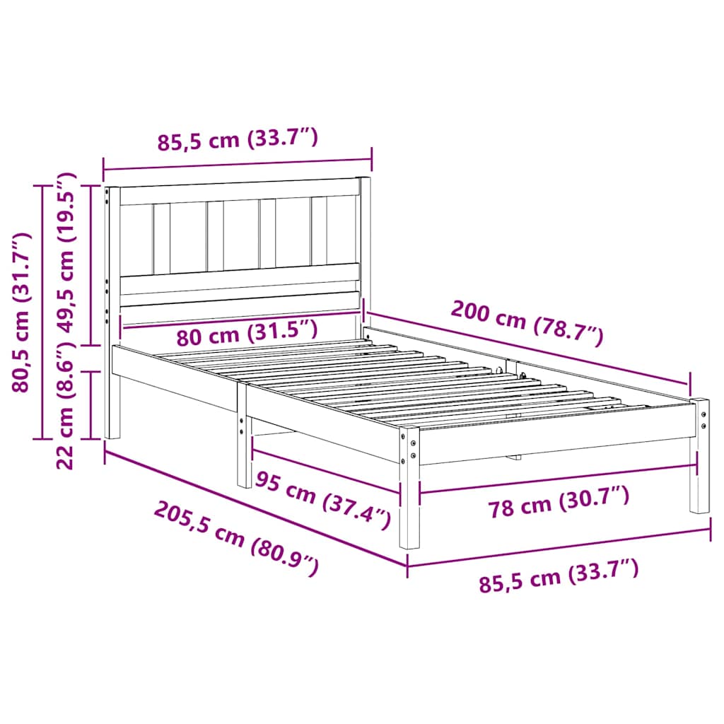 Struttura del letto Marrone cerato 80 x 200 cm Pino massello | homemem39