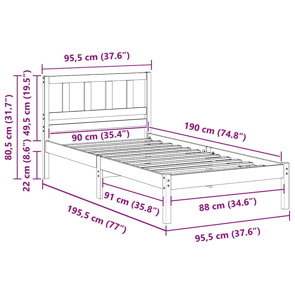 Struttura del letto Marrone cerato 90 x 190 cm Pino massello | homemem39