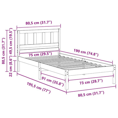 Struttura del letto Marrone cerato 75 x 190 cm Pino massello