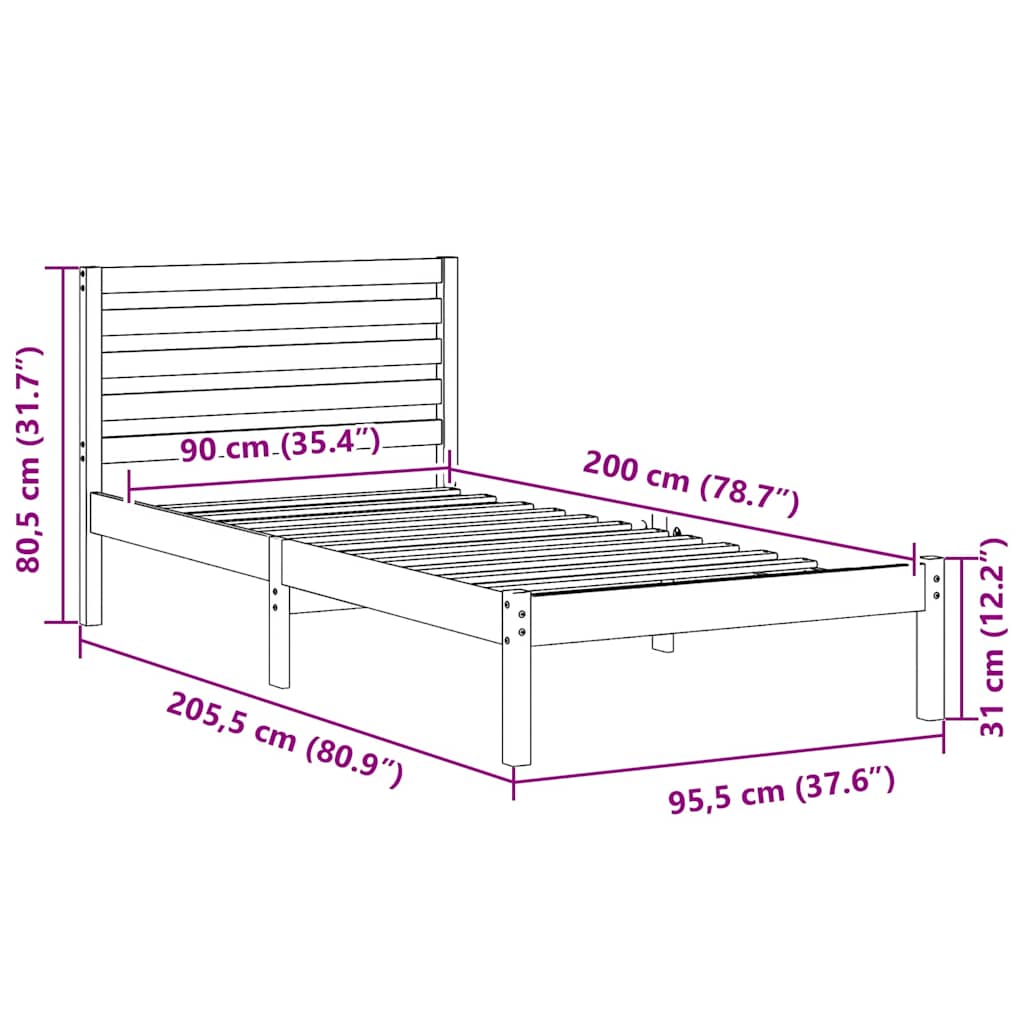 Struttura del letto Bianco 90 x 200 cm Pino massello | homemem39