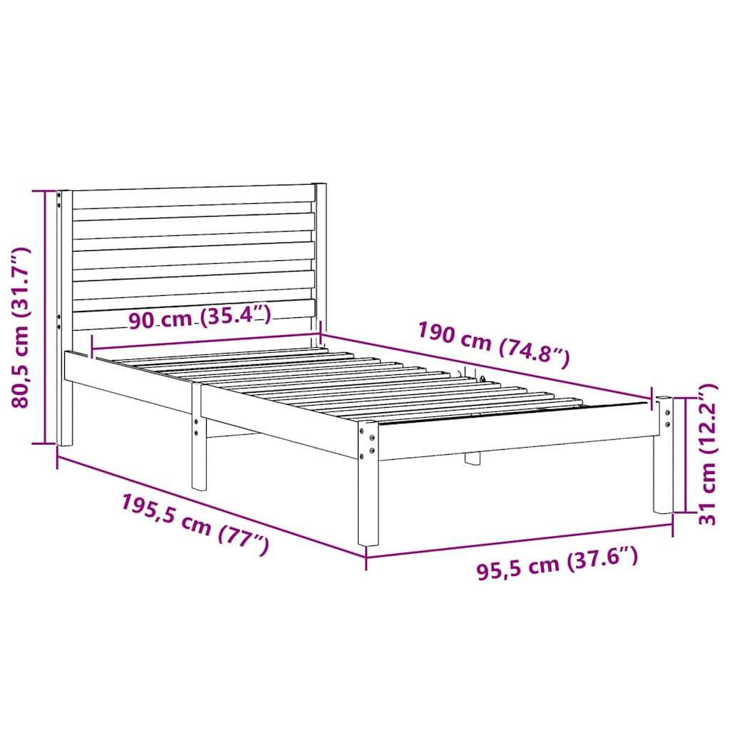 Struttura del letto Marrone 90 x 190 cm Pino massello | homemem39