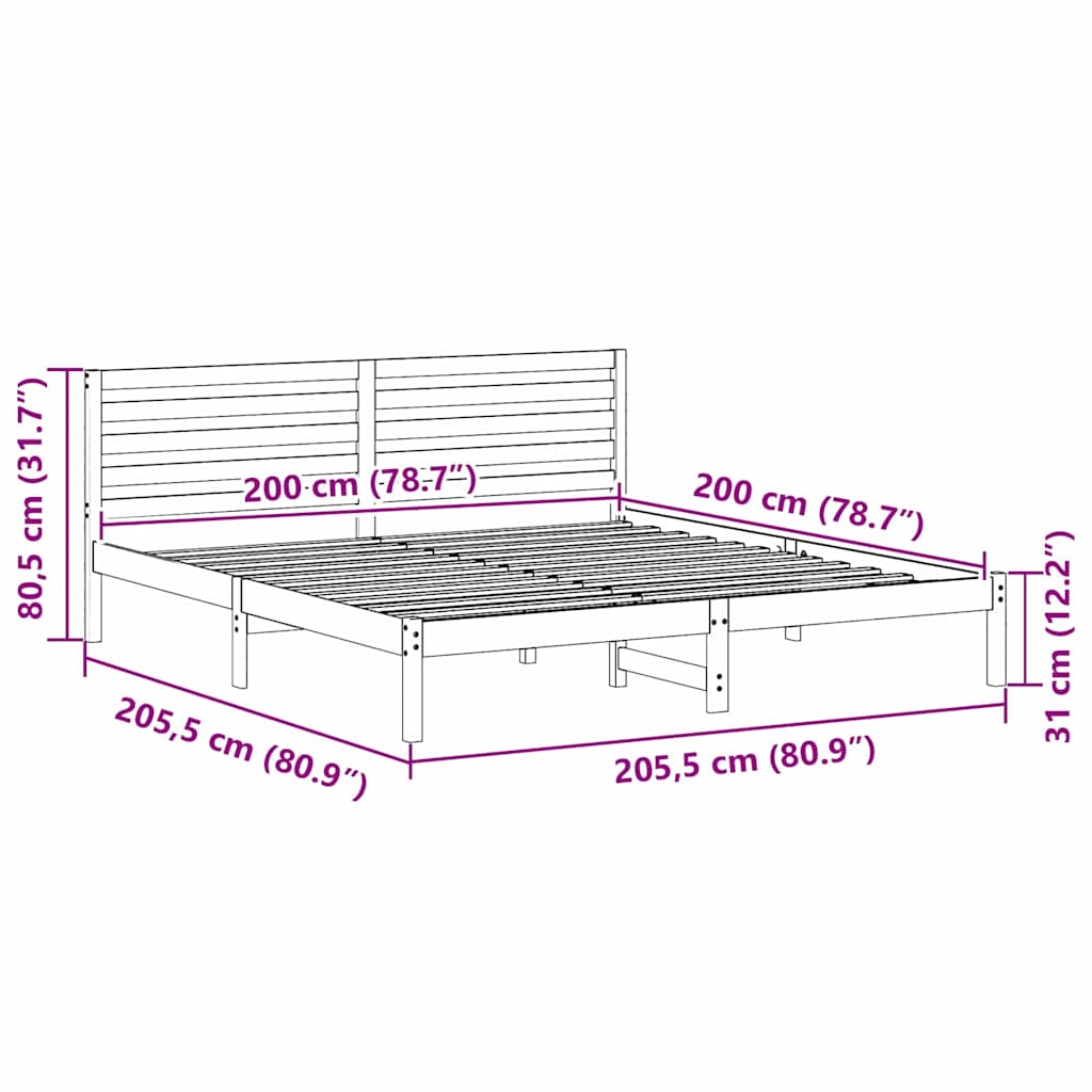 Struttura del letto Marrone cerato 200 x 200 cm Pino massello | homemem39