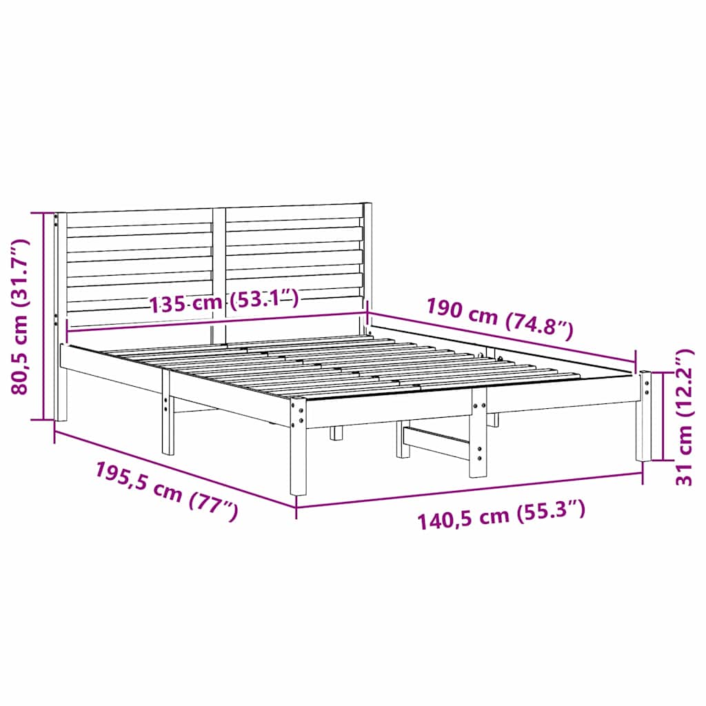 Struttura del letto Bianco 135 x 190 cm Pino massello | homemem39