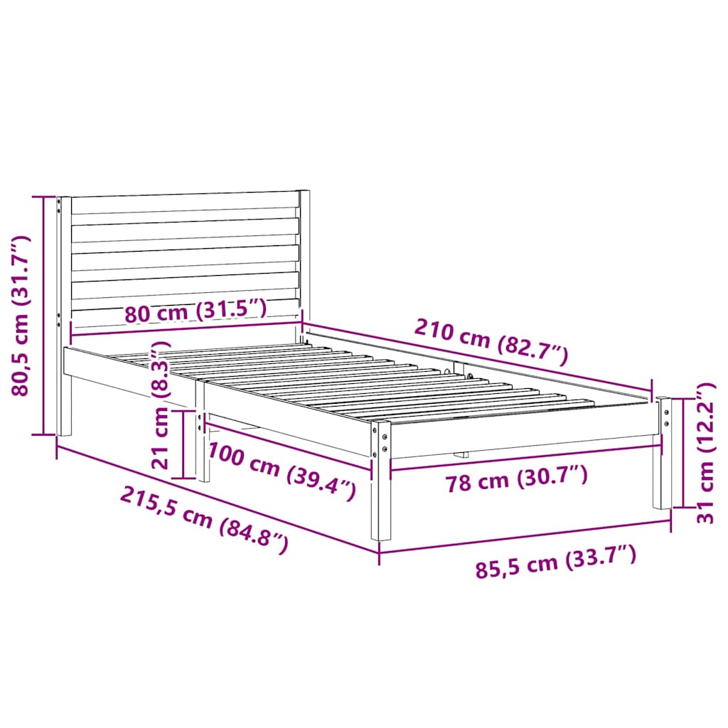 Struttura del letto Marrone cerato 80 x 210 cm Pino massello | homemem39