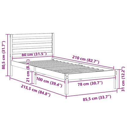 Struttura del letto Marrone cerato 80 x 210 cm Pino massello