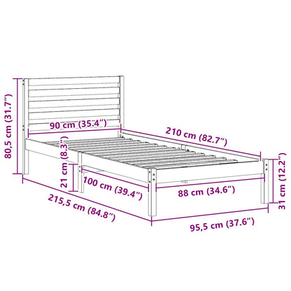 Struttura del letto Marrone cerato 90 x 210 cm Pino massello