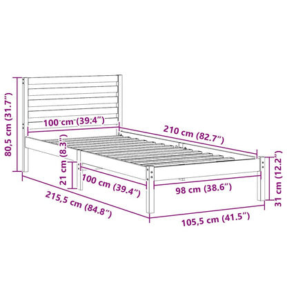 Struttura del letto Marrone 100 x 210 cm Pino massello