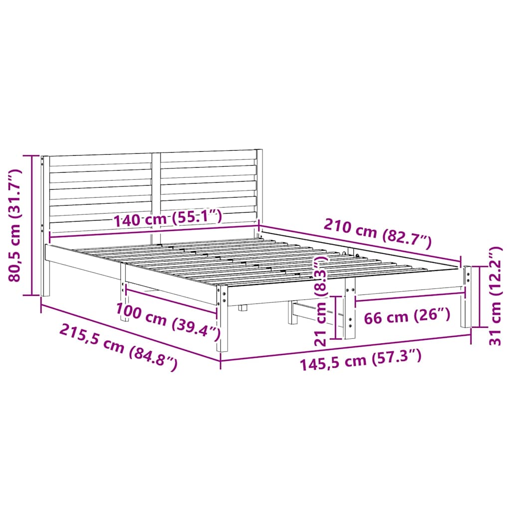 Struttura del letto Marrone 140 x 210 cm Pino massello | homemem39
