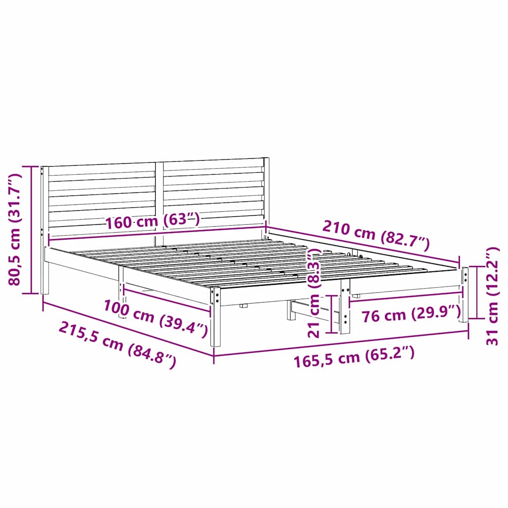 Struttura del letto Marrone cerato 160 x 210 cm Pino massello | homemem39