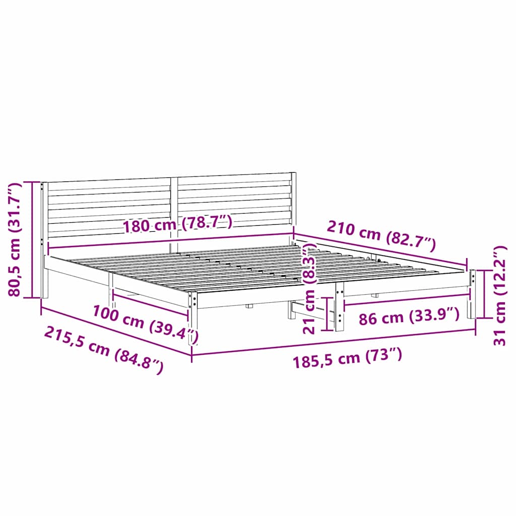Struttura del letto Marrone cerato 180 x 210 cm Pino massello | homemem39