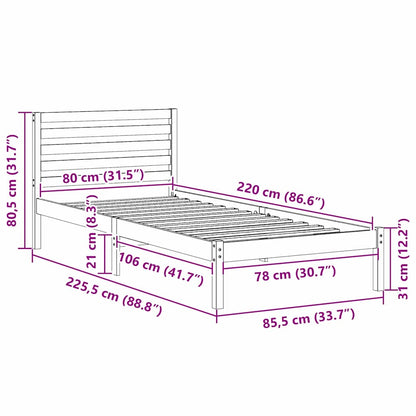 Struttura del letto Bianco 80 x 220 cm Pino massello | homemem39