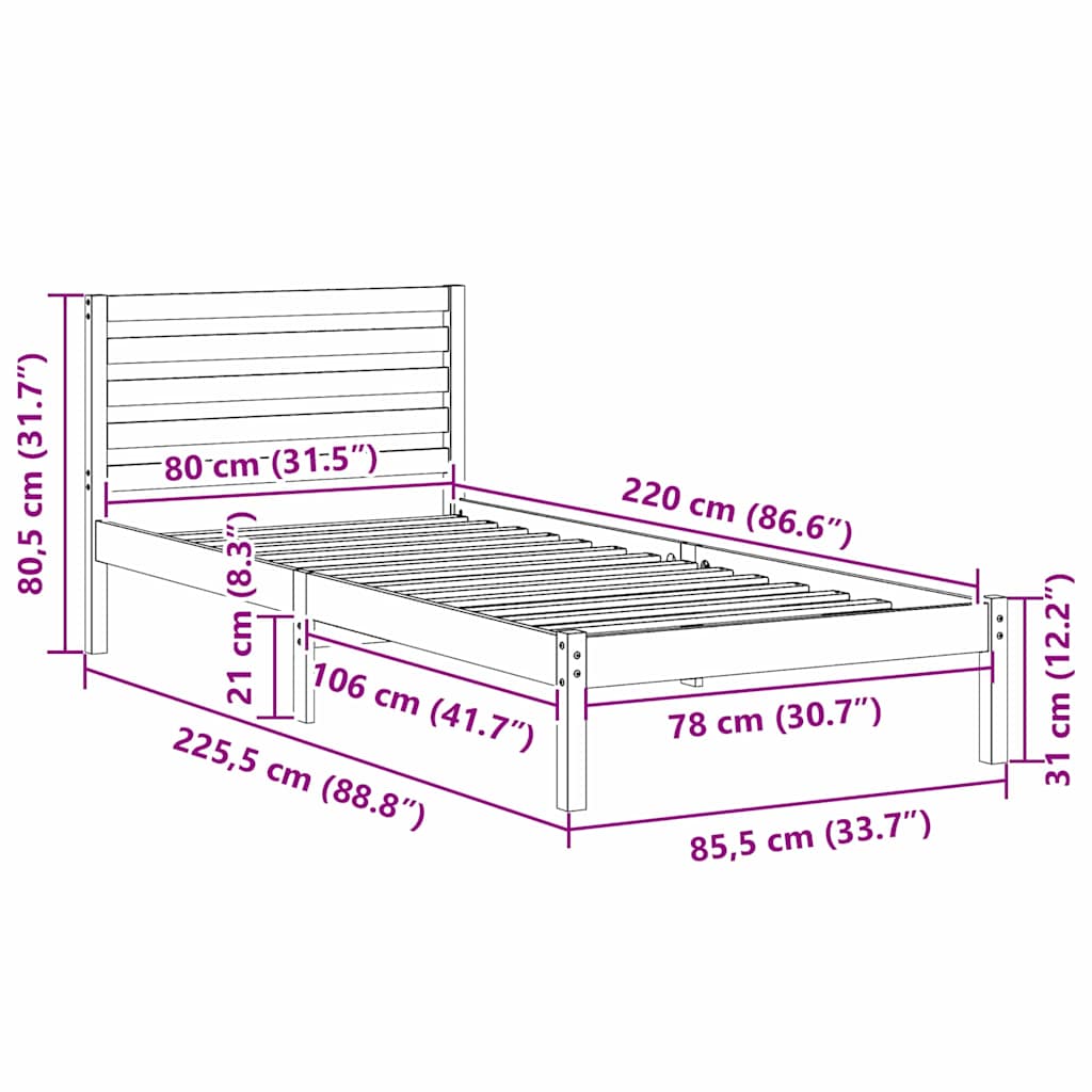 Struttura del letto Marrone cerato 80 x 220 cm Pino massello | homemem39