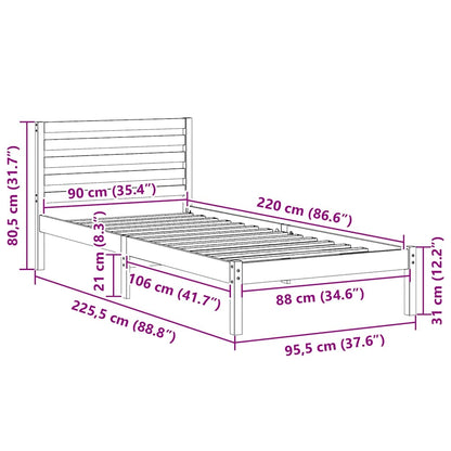 Struttura del letto Marrone 90 x 220 cm Pino massello | homemem39