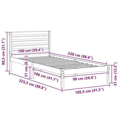 Struttura del letto Marrone 100 x 220 cm Pino massello | homemem39