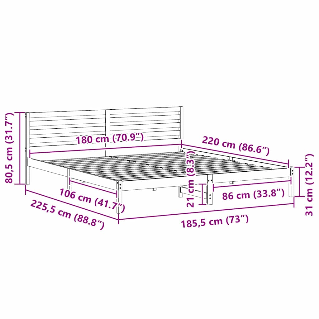 Struttura del letto Marrone 180 x 220 cm Pino massello | homemem39