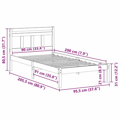 Struttura del letto Bianco 90 x 200 cm Pino massello | homemem39