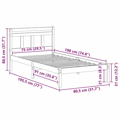 Struttura del letto Bianco 75 x 190 cm Pino massello | homemem39