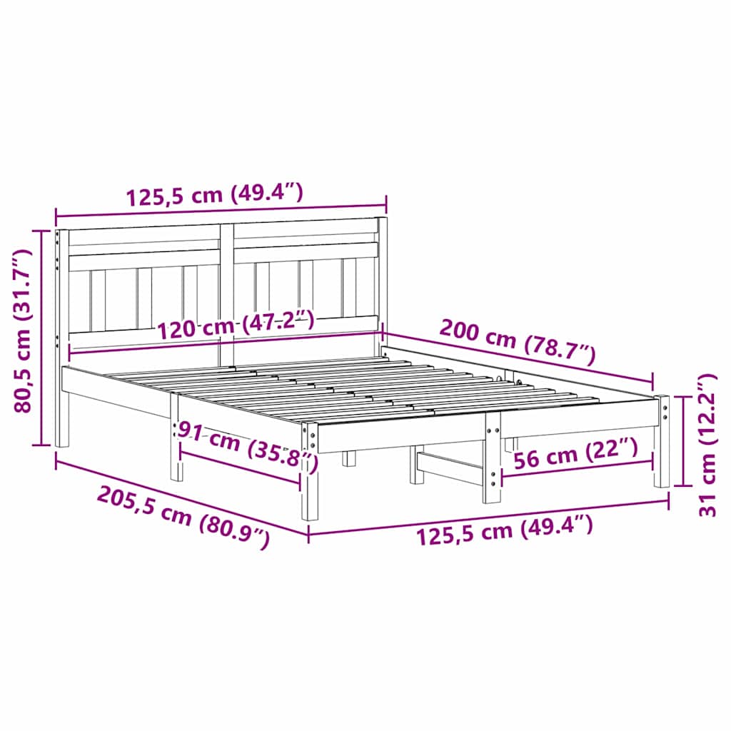 Struttura del letto Bianco 120 x 200 cm Pino massello | homemem39