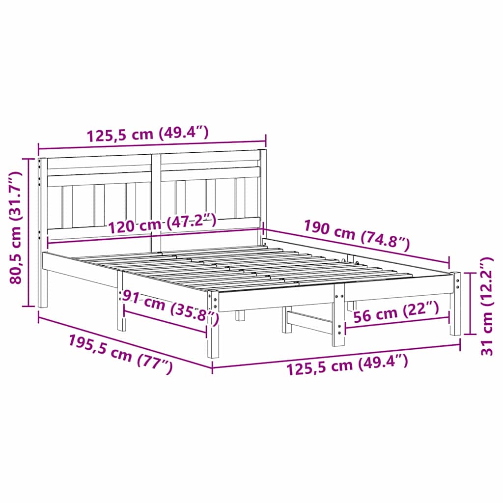 Struttura del letto Bianco 120 x 190 cm Pino massello | homemem39