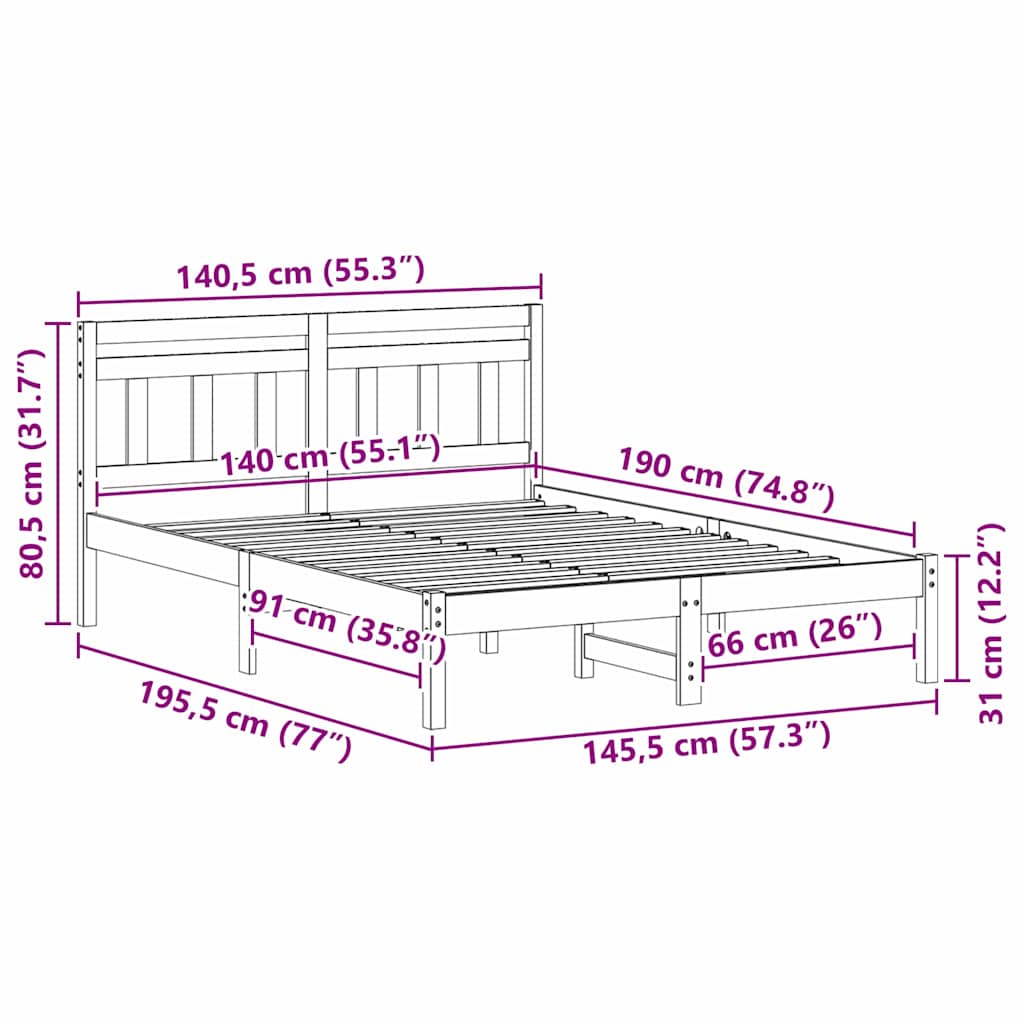 Struttura del letto Bianco 140 x 190 cm Pino massello | homemem39