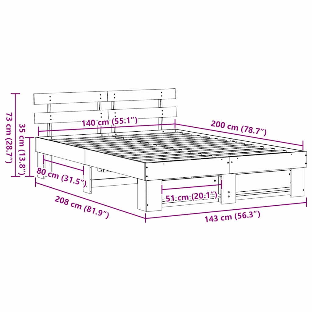 Struttura del letto Bianco 140 x 200 cm Pino massello | homemem39