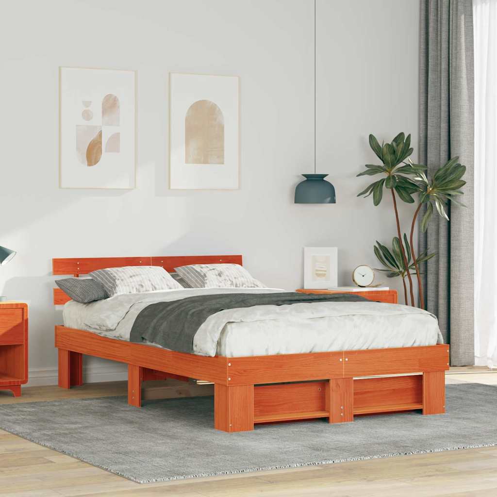 Struttura del letto con testiera Cera marrone 140 x 190 cm
