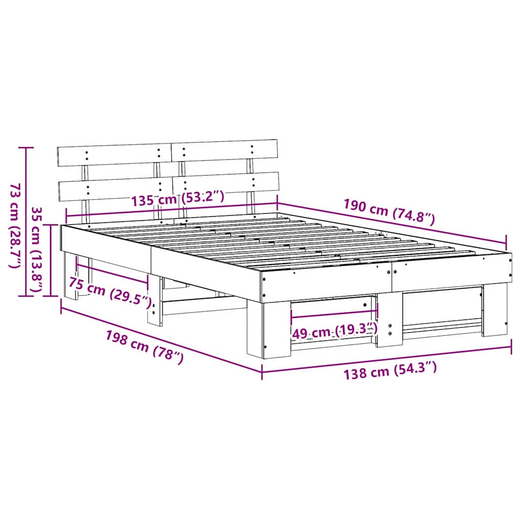 Struttura del letto Marrone cerato 135 x 190 cm Pino massello | homemem39