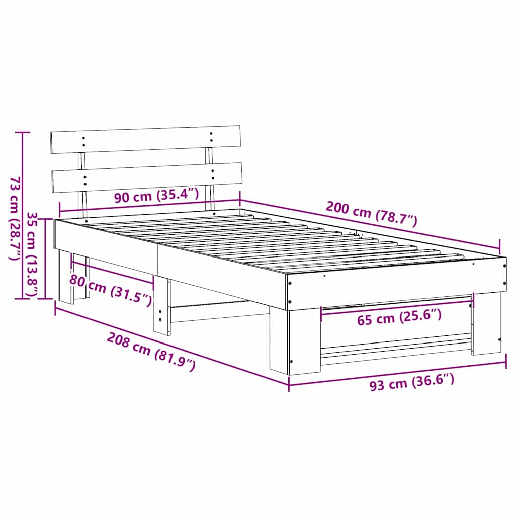 Struttura del letto Marrone cerato 90 x 200 cm Pino massello | homemem39