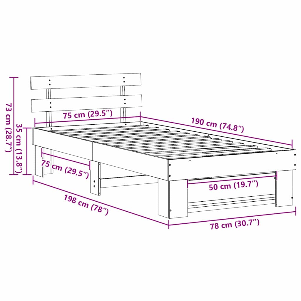 Struttura del letto Marrone cerato 75 x 190 cm Pino massello | homemem39