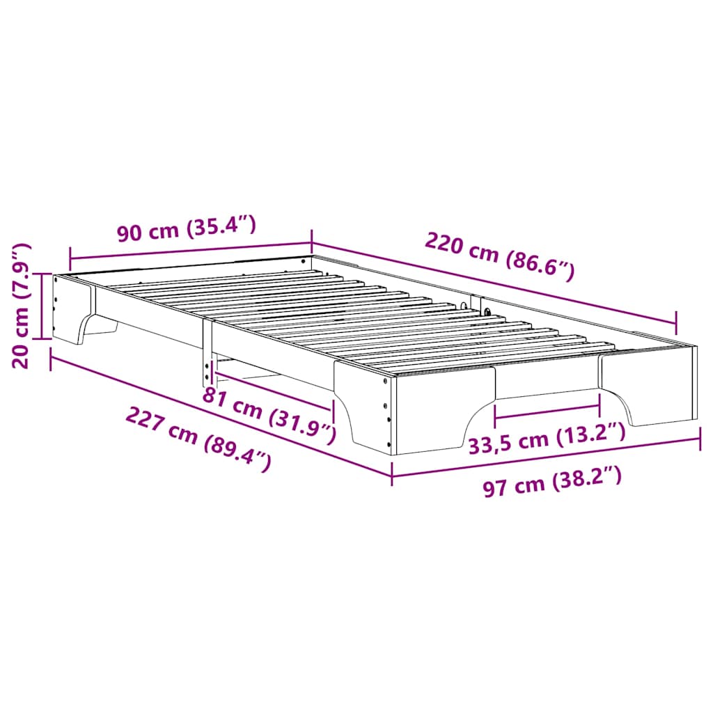Struttura del letto Marrone 90 x 220 cm Pino massello | homemem39