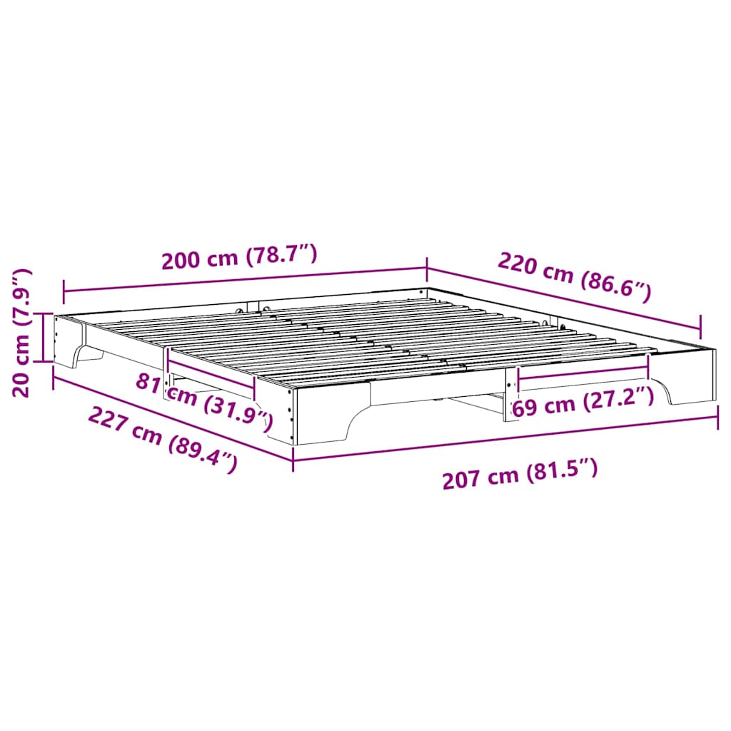 Struttura del letto Bianco 200 x 220 cm Pino massello | homemem39