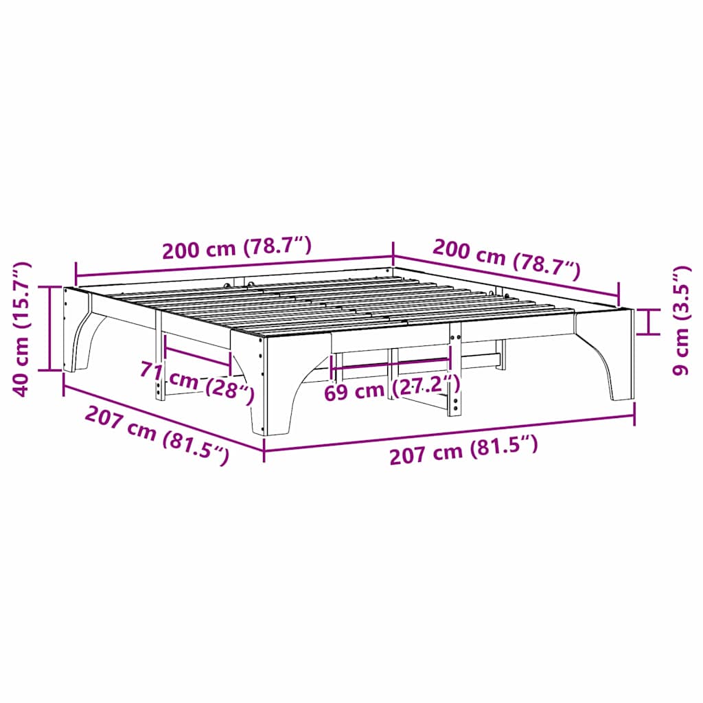 Struttura del letto Marrone 200 x 200 cm Pino massello | homemem39