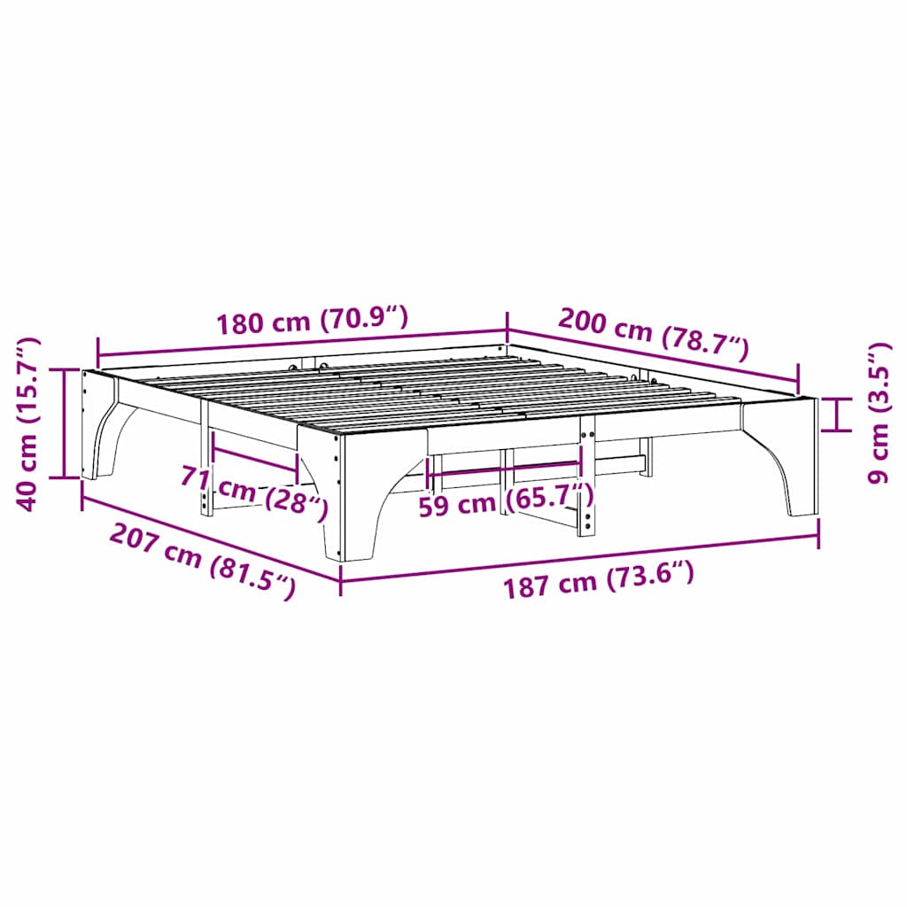 Struttura del letto Bianco 180 x 200 cm Pino massello