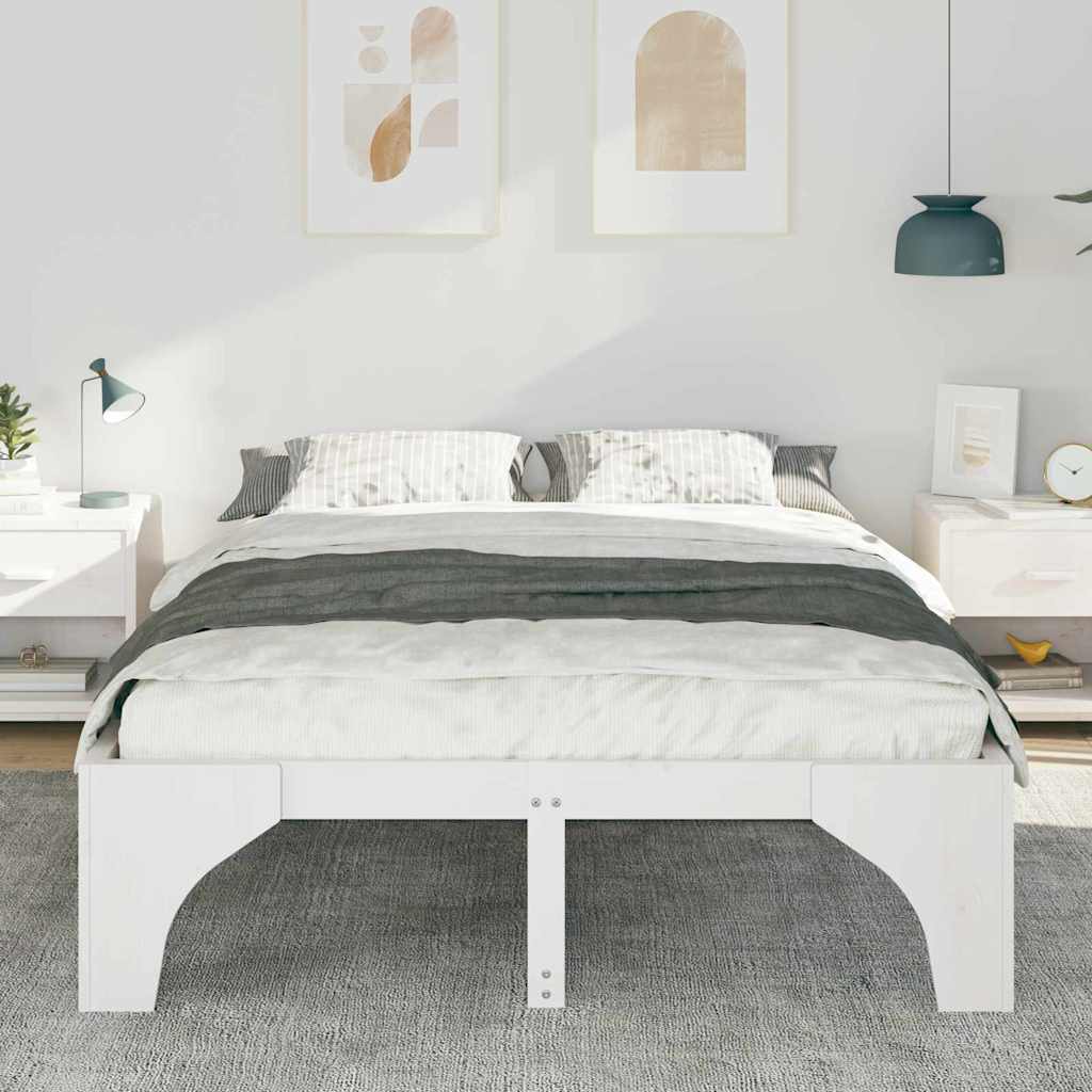 Struttura letto a terra Bianco Legno di pino massello