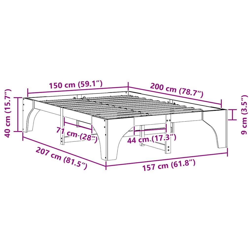 Struttura del letto Marrone 150 x 200 cm Pino massello