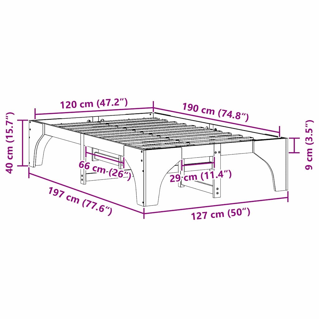 Struttura del letto Marrone 120 x 190 cm Pino massello
