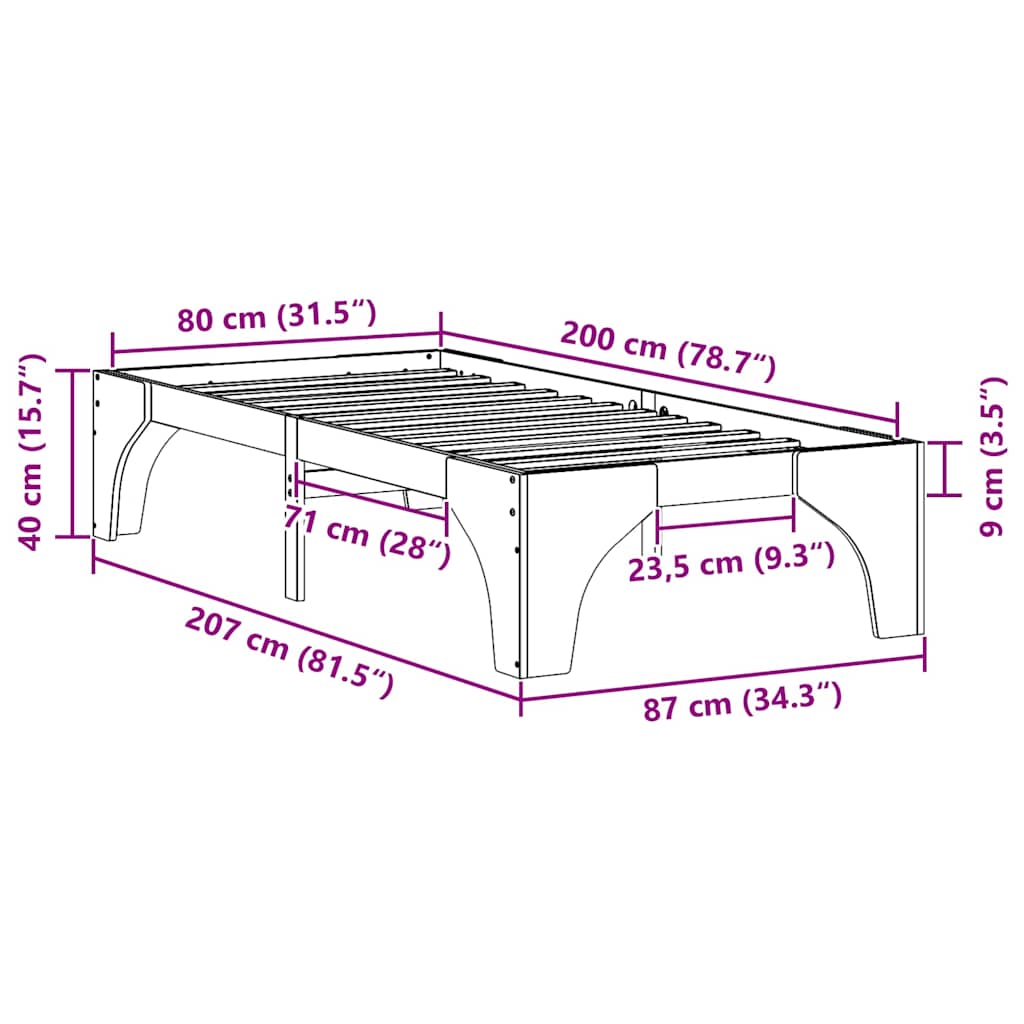Struttura del letto Marrone 80 x 200 cm Pino massello
