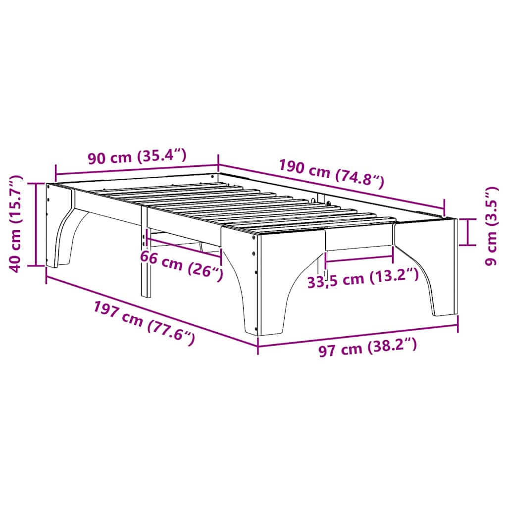 Struttura del letto Bianco 90 x 190 cm Pino massello