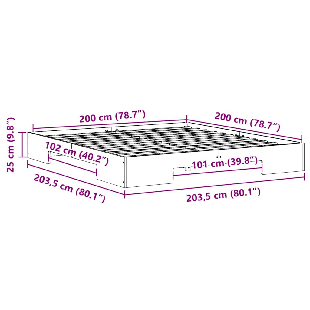 Struttura letto a terra con archiviazione Bianco 200 x 200 cm