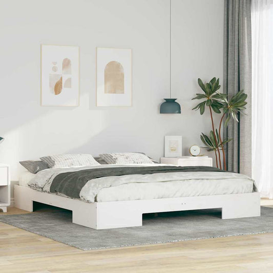 Struttura letto a terra Bianco Legno di pino massello