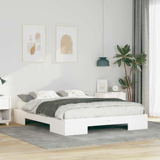 Struttura letto a terra Bianco Legno di pino massello