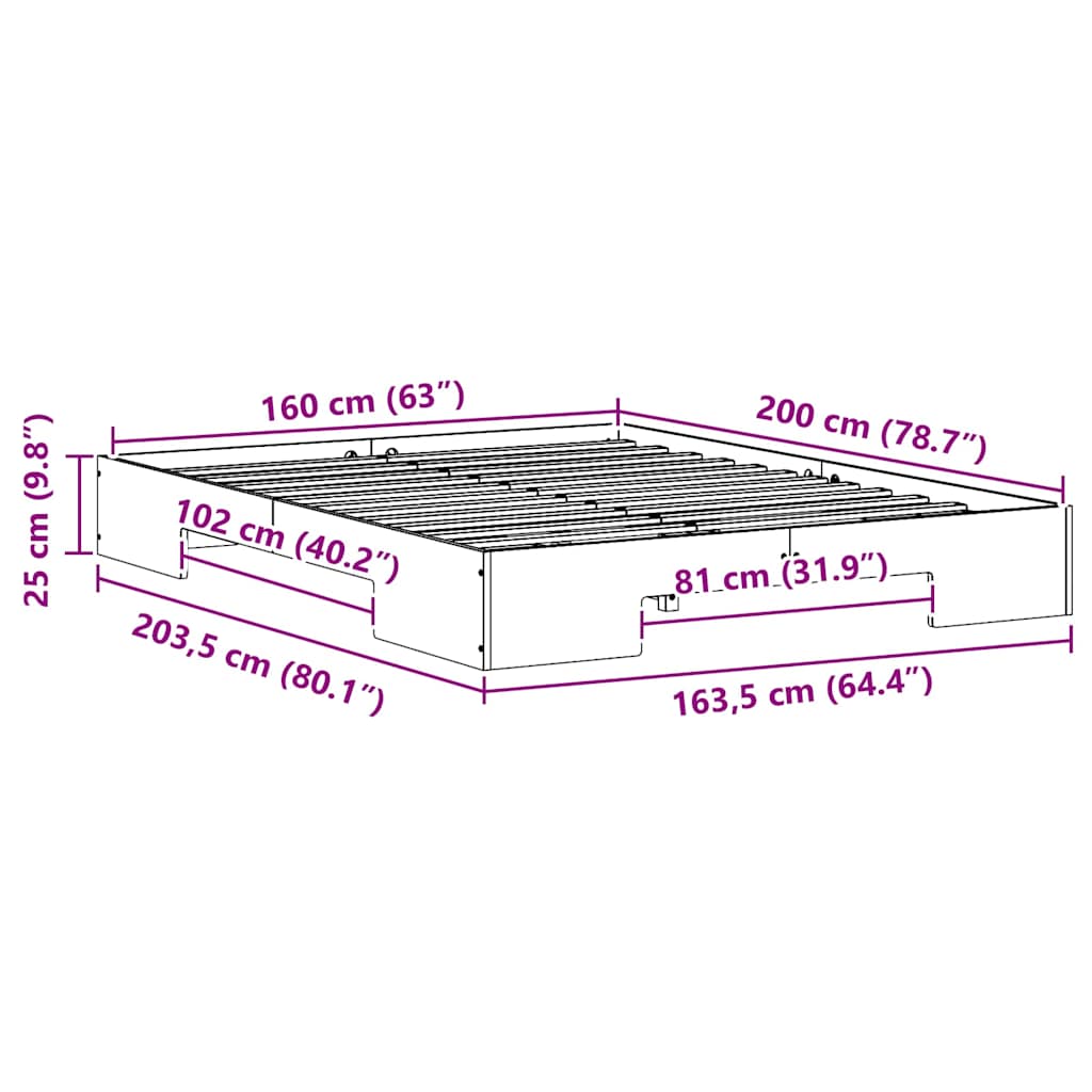 Struttura letto a terra con archiviazione Bianco 160 x 200 cm