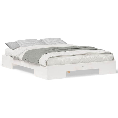 Struttura letto a terra Bianco Legno di pino massello