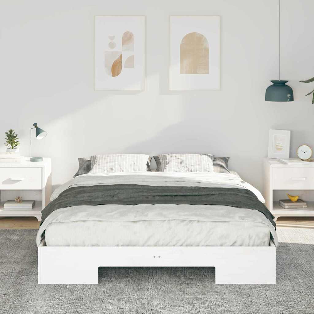 Struttura letto a terra Bianco Legno di pino massello