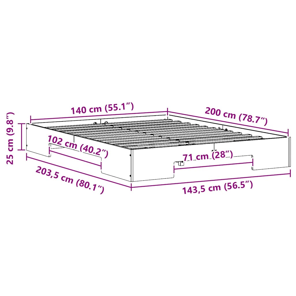 Struttura letto a terra con archiviazione Marrone 140 x 200 cm