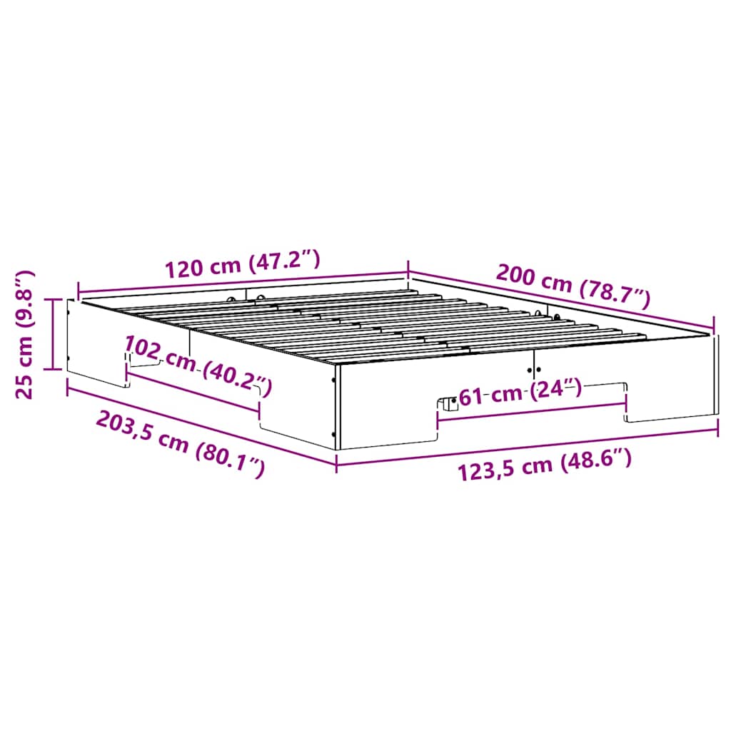 Struttura letto a terra con archiviazione Bianco 120 x 200 cm