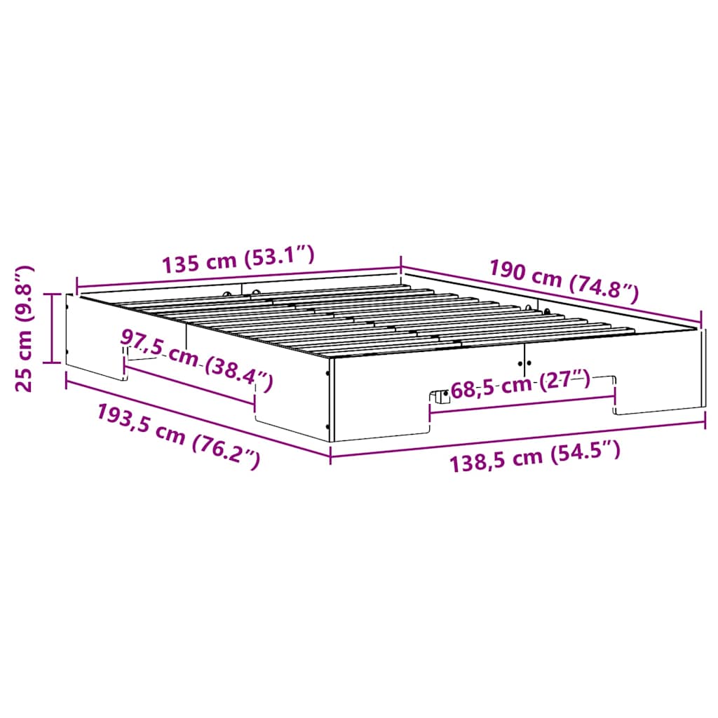 Struttura letto a terra con archiviazione Marrone 135 x 190 cm