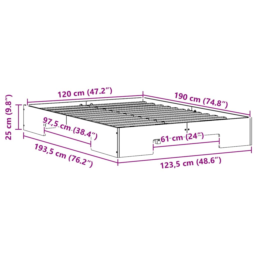 Struttura letto a terra con archiviazione Bianco 120 x 190 cm