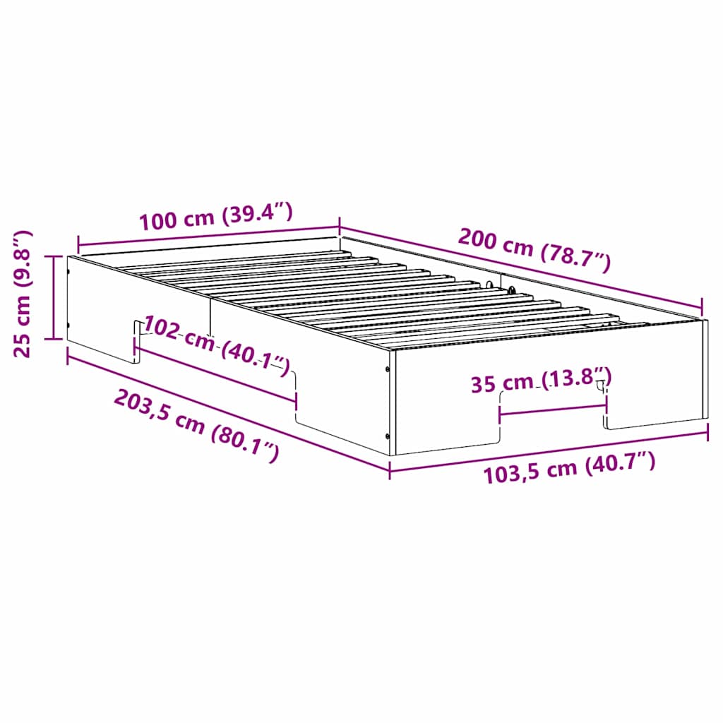 Struttura letto a terra con archiviazione Marrone 100 x 200 cm