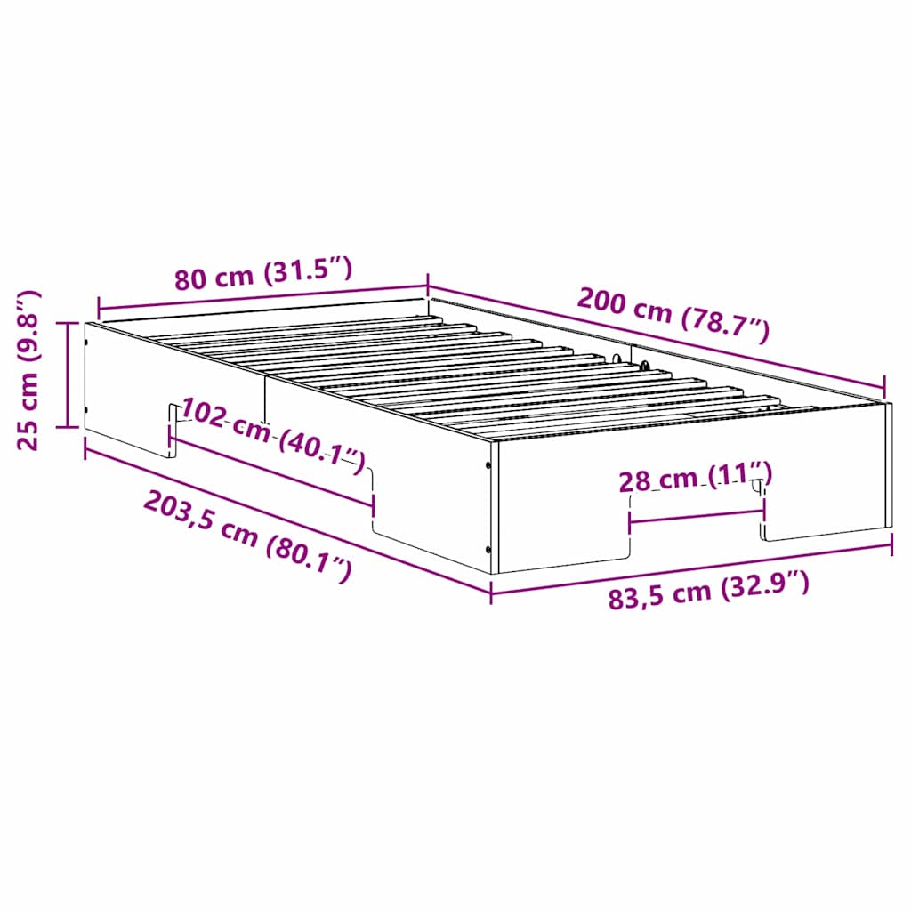 Struttura letto a terra con archiviazione Marrone 80 x 200 cm